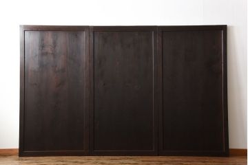 古民具・骨董　重厚な古い木製のアンティーク板戸3枚セット