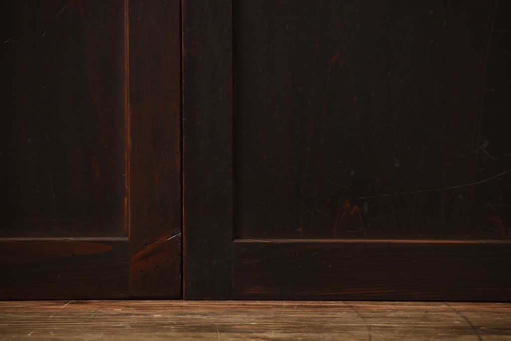 古民具・骨董　重厚な古い木製のアンティーク板戸3枚セット