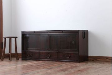 アンティーク家具　古民具・骨董　前面黒檀材!アンティークテレビボード(ローボード)