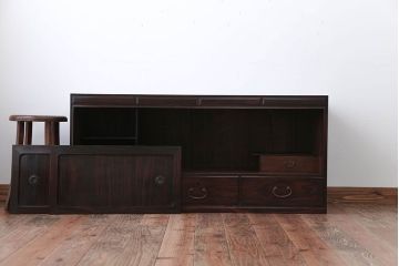 アンティーク家具　古民具・骨董　前面黒檀材!アンティークテレビボード(ローボード)