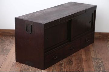 アンティーク家具　古民具・骨董　前面黒檀材!アンティークテレビボード(ローボード)