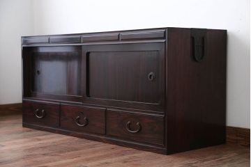 アンティーク家具　古民具・骨董　前面黒檀材!アンティークテレビボード(ローボード)