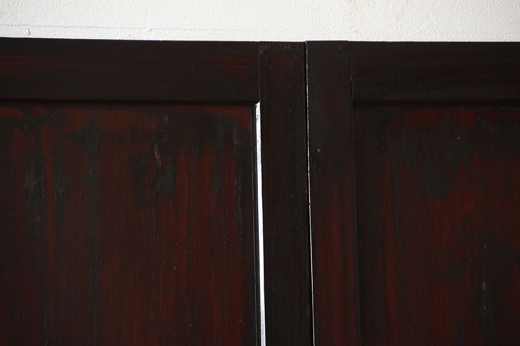 古民具・骨董　古い木が味わい深いアンティーク格子帯戸4枚セット