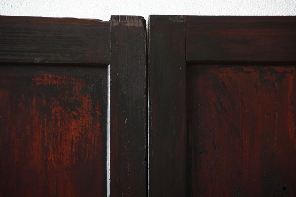 古民具・骨董　古い木が味わい深いアンティーク格子帯戸4枚セット