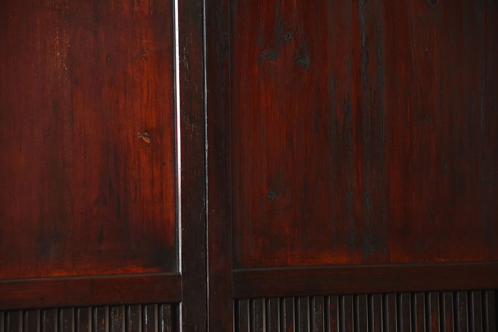 古民具・骨董　古い木が味わい深いアンティーク格子帯戸4枚セット