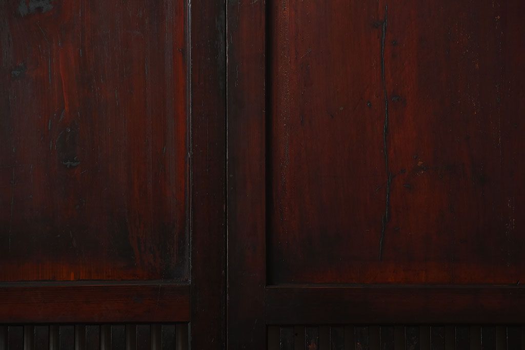 古民具・骨董　古い木が味わい深いアンティーク格子帯戸4枚セット