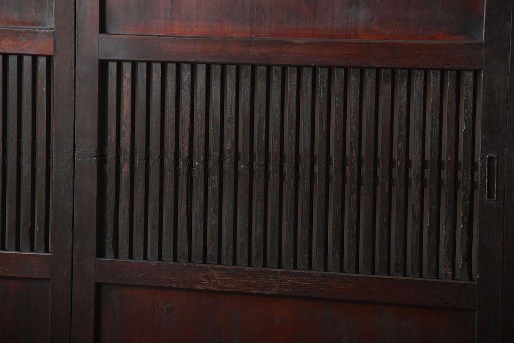 古民具・骨董　古い木が味わい深いアンティーク格子帯戸4枚セット