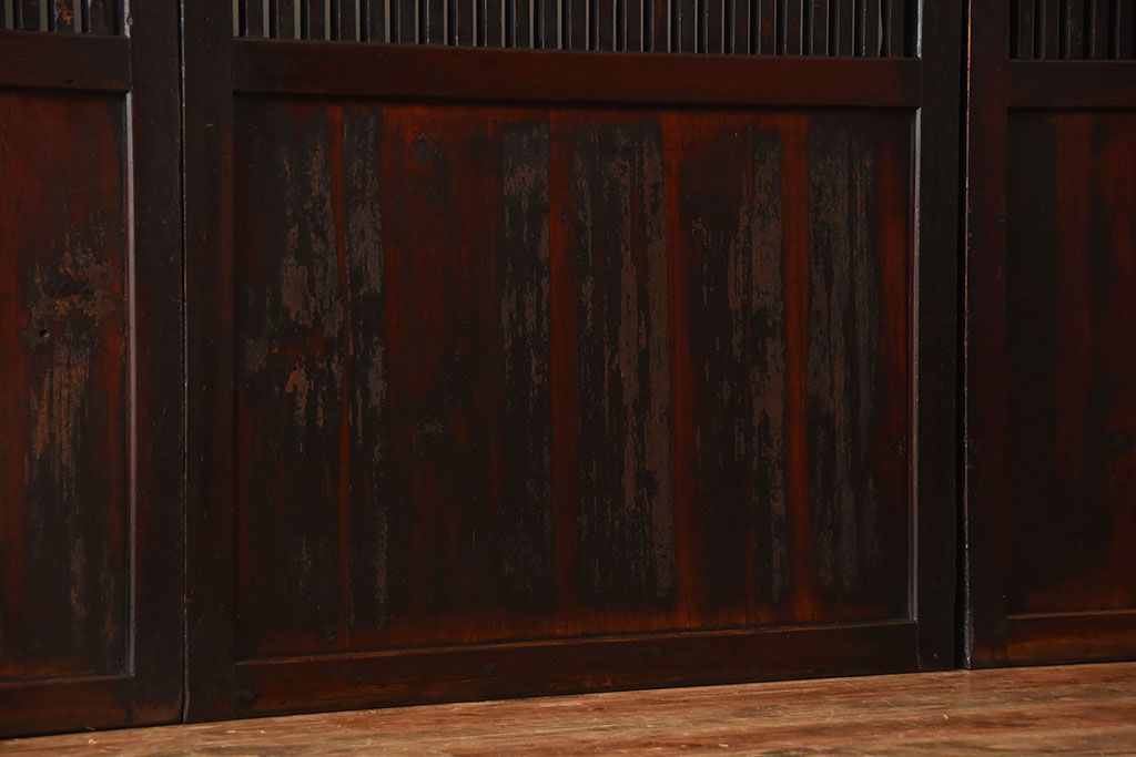 古民具・骨董　古い木が味わい深いアンティーク格子帯戸4枚セット