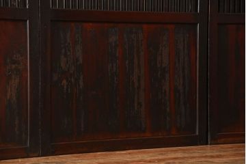 古民具・骨董　古い木が味わい深いアンティーク格子帯戸4枚セット