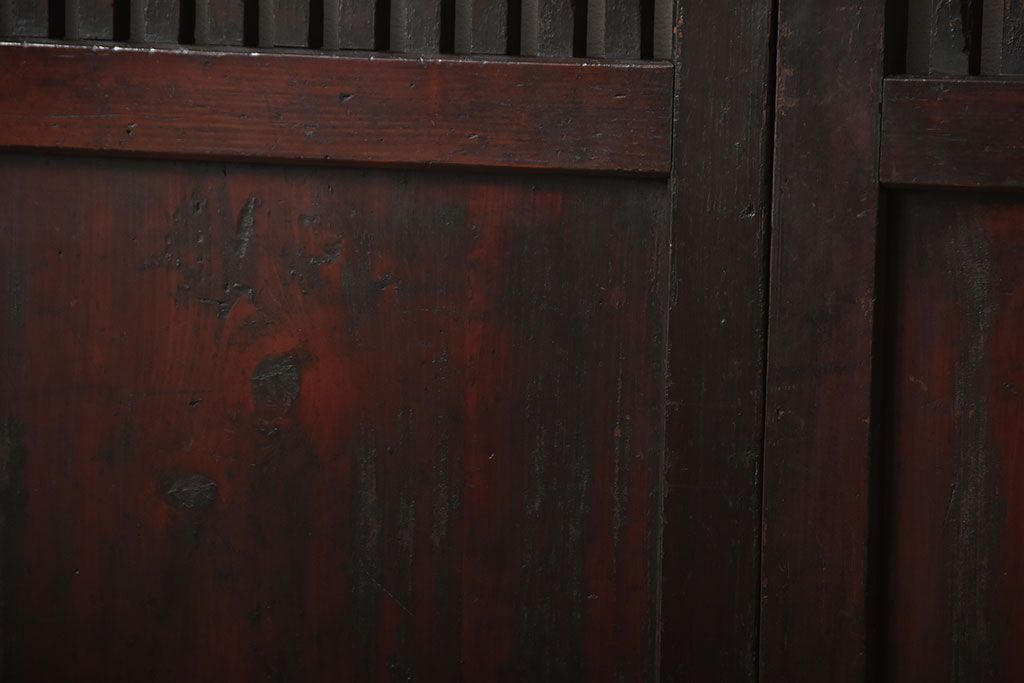 古民具・骨董　古い木が味わい深いアンティーク格子帯戸4枚セット