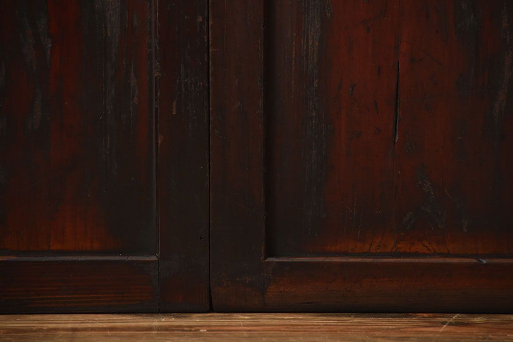 古民具・骨董　古い木が味わい深いアンティーク格子帯戸4枚セット