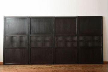 古民具・骨董　古い木が味わい深いアンティーク格子帯戸4枚セット