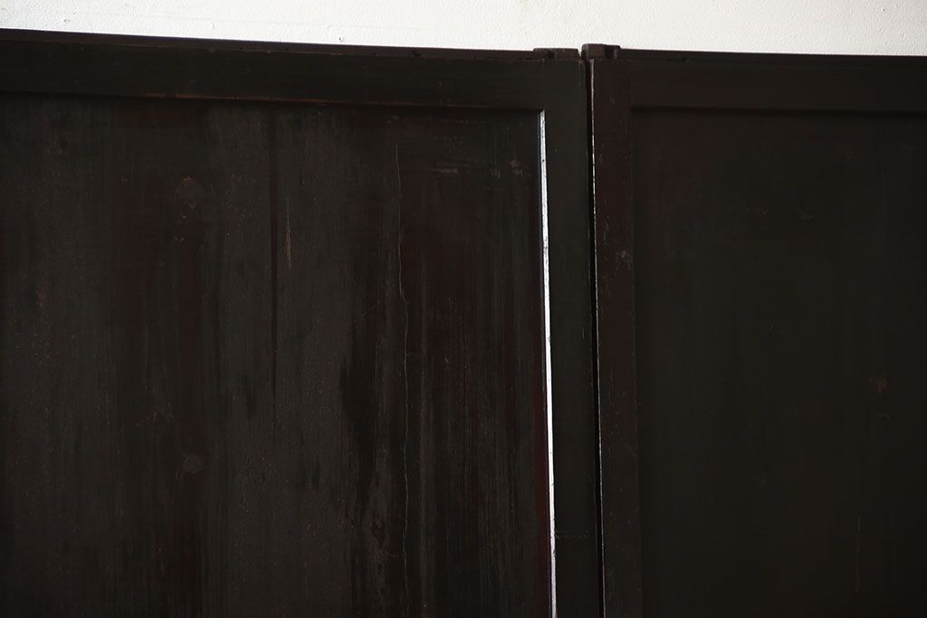 古民具・骨董　古い木が味わい深いアンティーク格子帯戸4枚セット