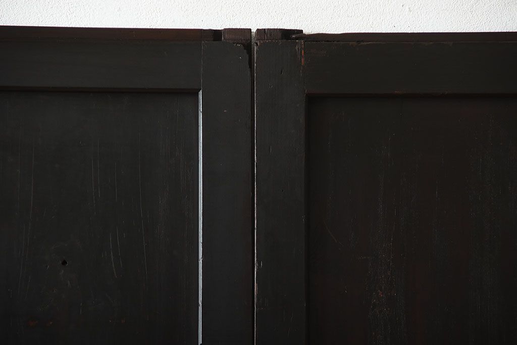 古民具・骨董　古い木が味わい深いアンティーク格子帯戸4枚セット