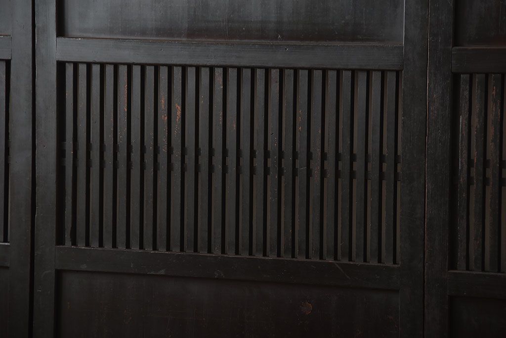 古民具・骨董　古い木が味わい深いアンティーク格子帯戸4枚セット