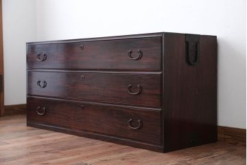 アンティーク家具　古民具・骨董　前面黒檀材!アンティークローチェスト(1)