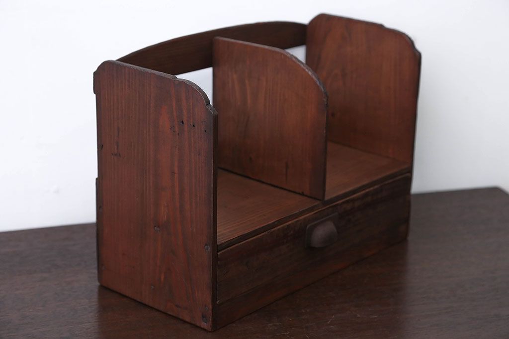 アンティーク家具　和製アンティーク　引き出し付き!小さな古い木の本立て