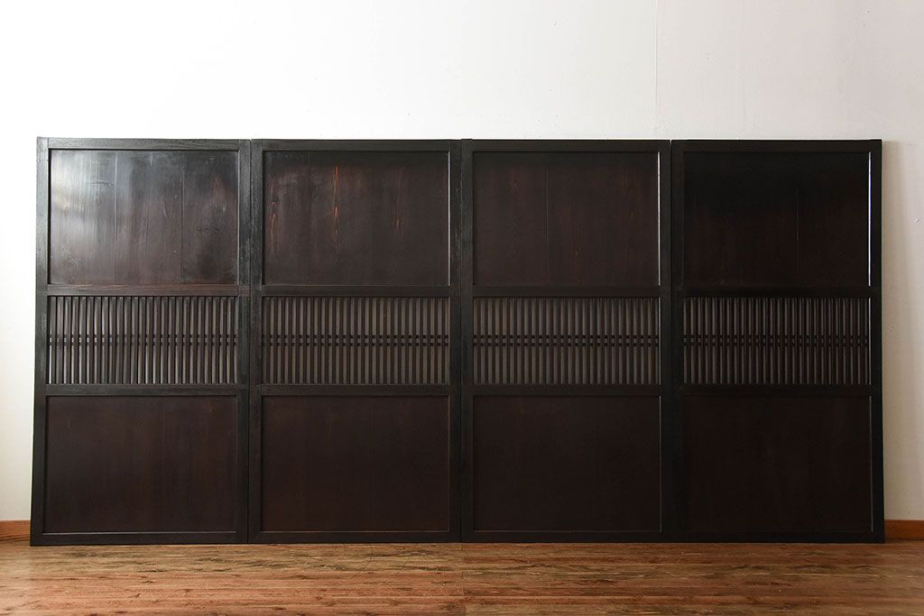 古民具・骨董　深い色味が風味溢れるアンティーク格子帯戸4枚セット(1)