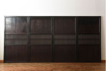 古民具・骨董　深い色味が風味溢れるアンティーク格子帯戸4枚セット(1)