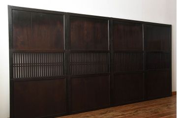 古民具・骨董　深い色味が風味溢れるアンティーク格子帯戸4枚セット(1)