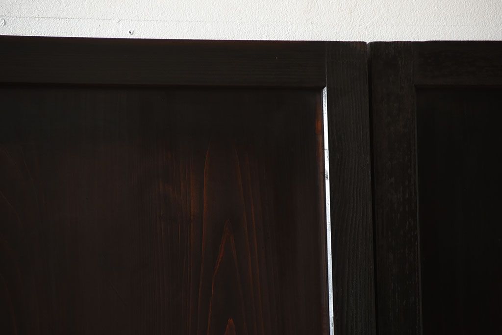 古民具・骨董　深い色味が風味溢れるアンティーク格子帯戸4枚セット(1)