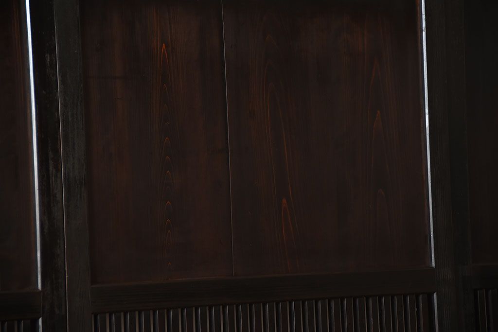 古民具・骨董　深い色味が風味溢れるアンティーク格子帯戸4枚セット(1)