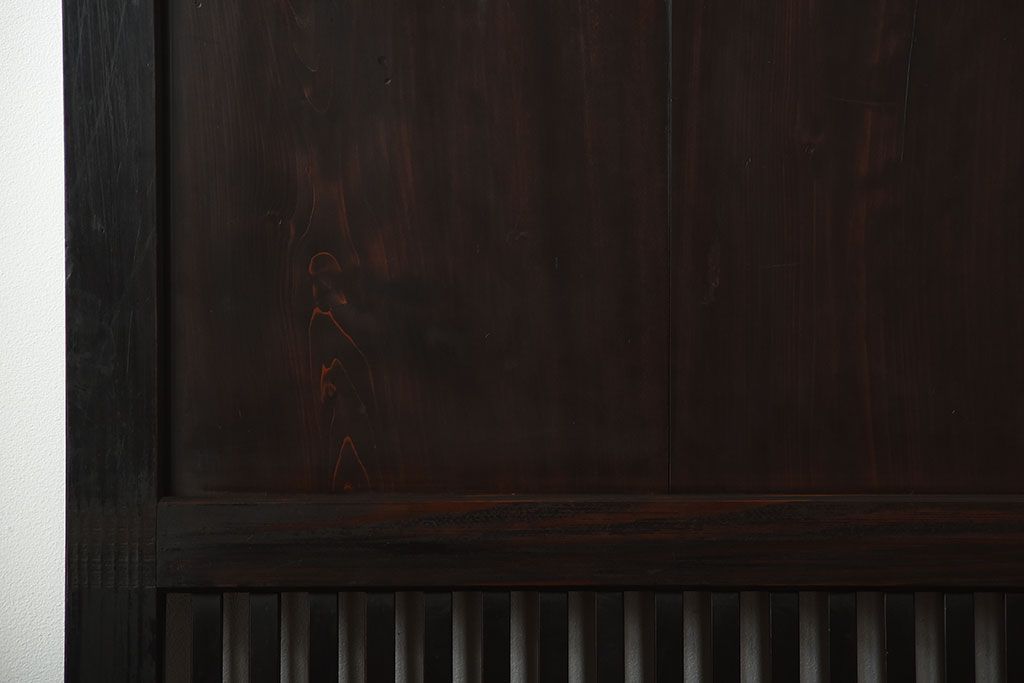 古民具・骨董　深い色味が風味溢れるアンティーク格子帯戸4枚セット(1)