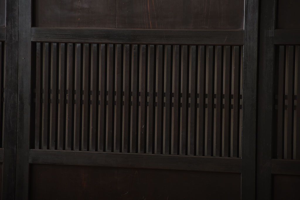 古民具・骨董　深い色味が風味溢れるアンティーク格子帯戸4枚セット(1)