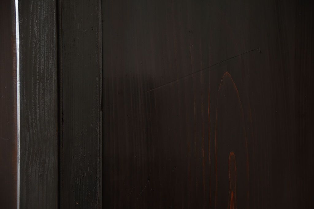 古民具・骨董　深い色味が風味溢れるアンティーク格子帯戸4枚セット(1)