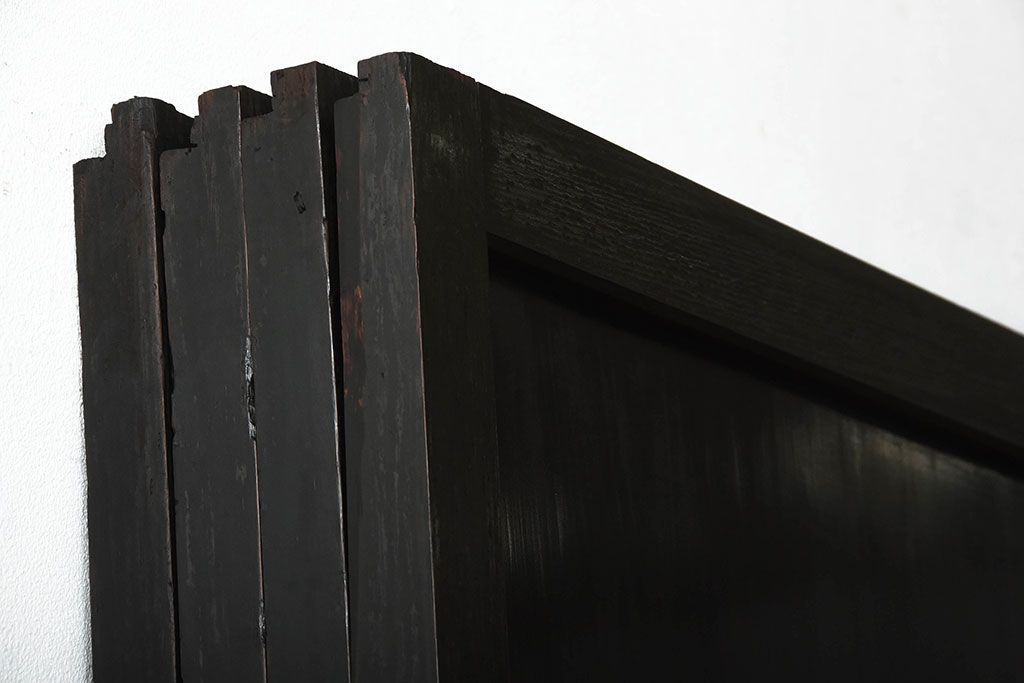 古民具・骨董　深い色味が風味溢れるアンティーク格子帯戸4枚セット(1)