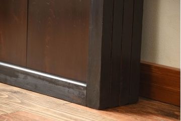 古民具・骨董　深い色味が風味溢れるアンティーク格子帯戸4枚セット(1)