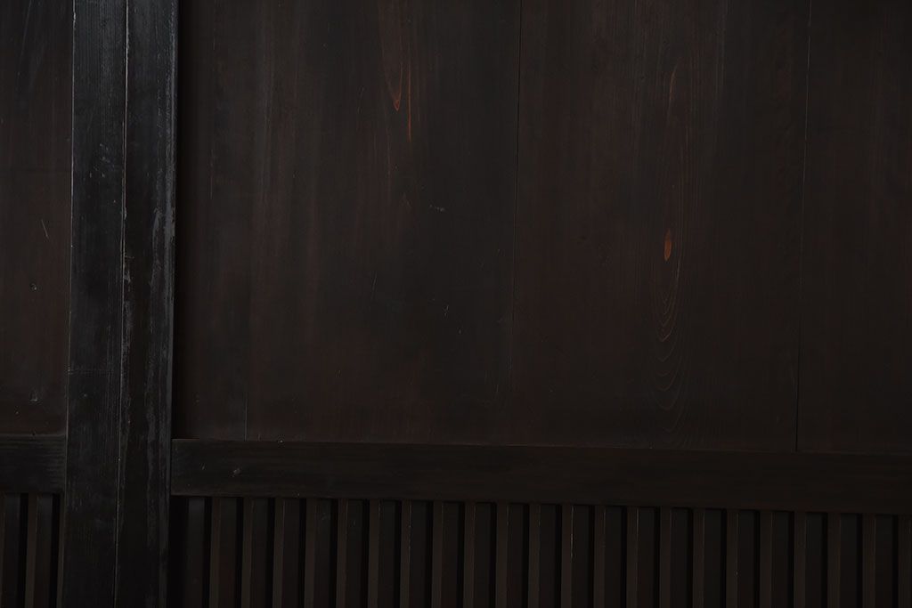 古民具・骨董　深い色味が風味溢れるアンティーク格子帯戸4枚セット(1)