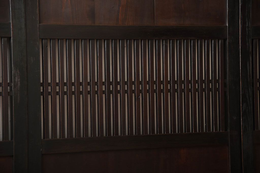 古民具・骨董　深い色味が風味溢れるアンティーク格子帯戸4枚セット(1)