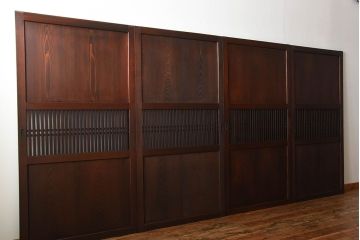 古民具・骨董　深い色味が風味溢れるアンティーク格子帯戸4枚セット(2)