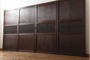 古民具・骨董　深い色味が風味溢れるアンティーク格子帯戸4枚セット(2)