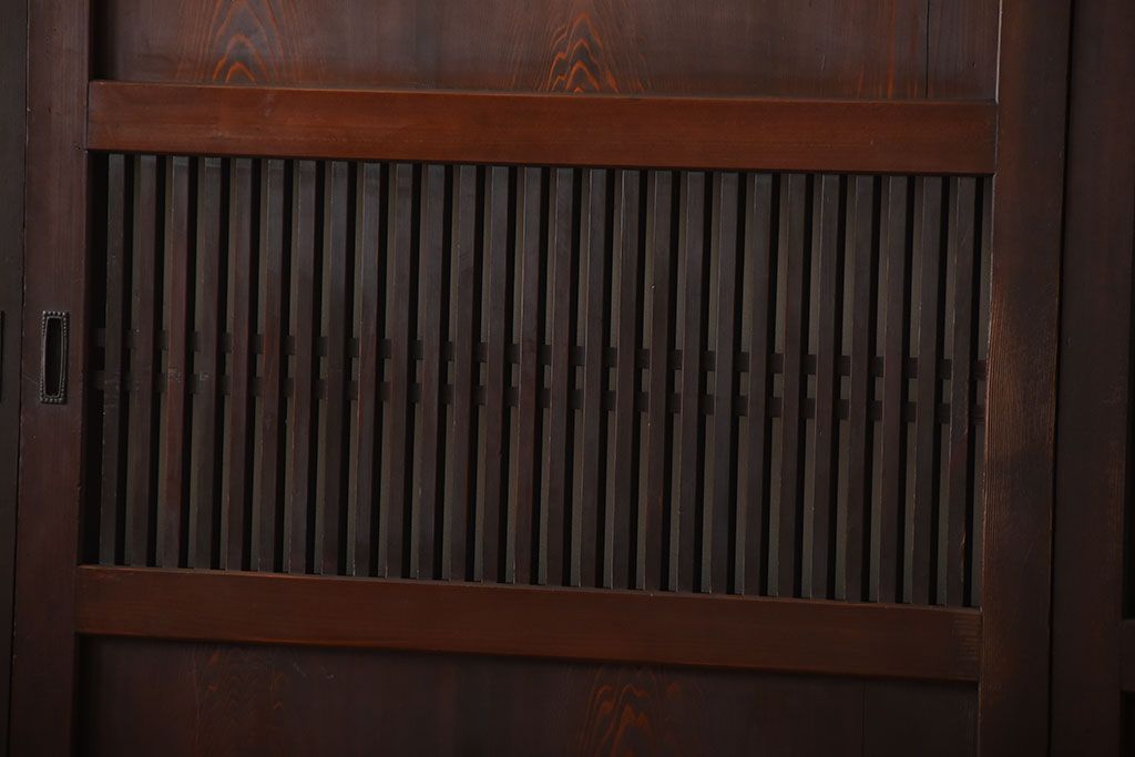 古民具・骨董　深い色味が風味溢れるアンティーク格子帯戸4枚セット(2)