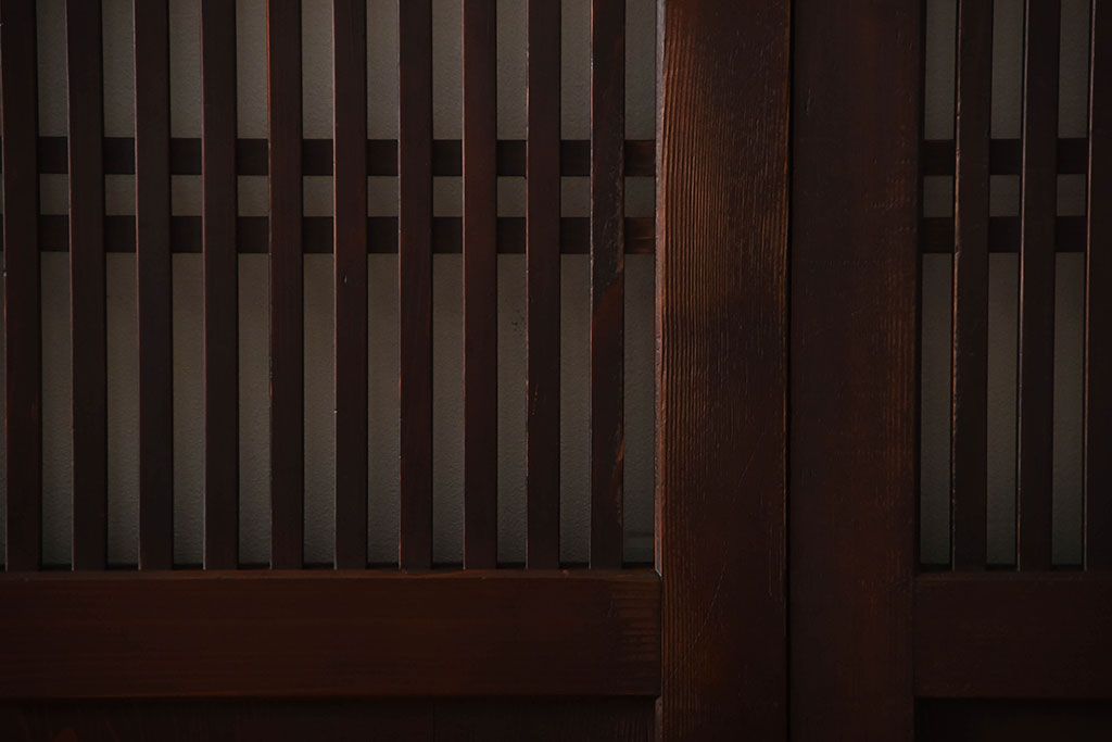 古民具・骨董　深い色味が風味溢れるアンティーク格子帯戸4枚セット(2)