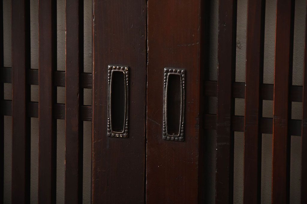 古民具・骨董　深い色味が風味溢れるアンティーク格子帯戸4枚セット(2)