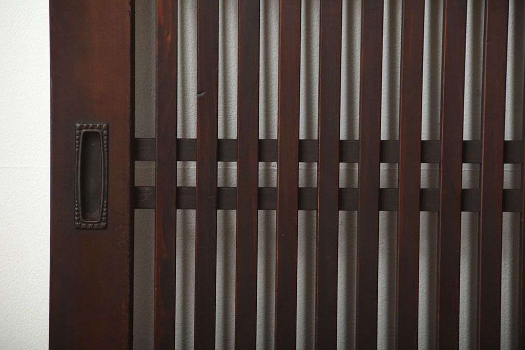 古民具・骨董　深い色味が風味溢れるアンティーク格子帯戸4枚セット(2)