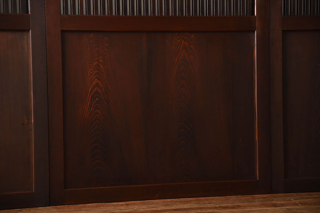 古民具・骨董　深い色味が風味溢れるアンティーク格子帯戸4枚セット(2)