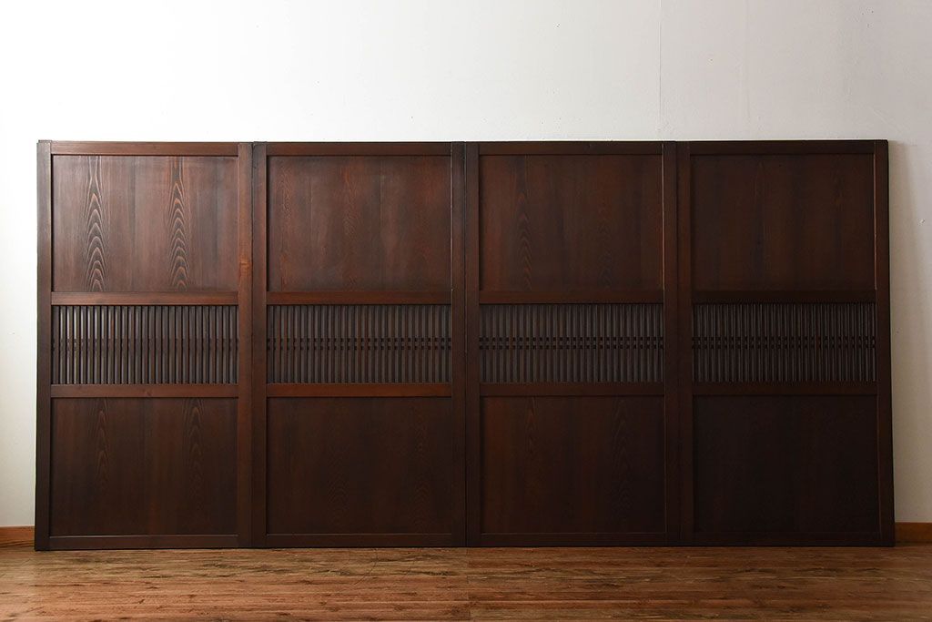 古民具・骨董　深い色味が風味溢れるアンティーク格子帯戸4枚セット(2)