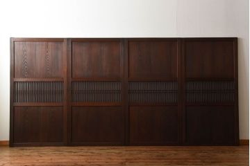 古民具・骨董　深い色味が風味溢れるアンティーク格子帯戸4枚セット(2)