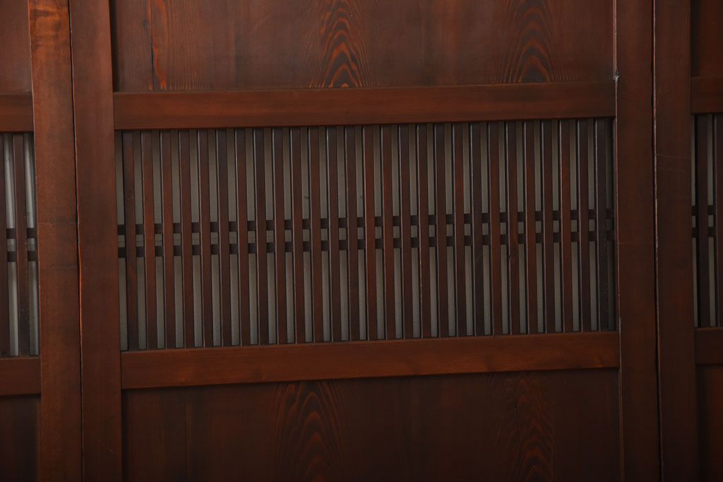 古民具・骨董　深い色味が風味溢れるアンティーク格子帯戸4枚セット(2)