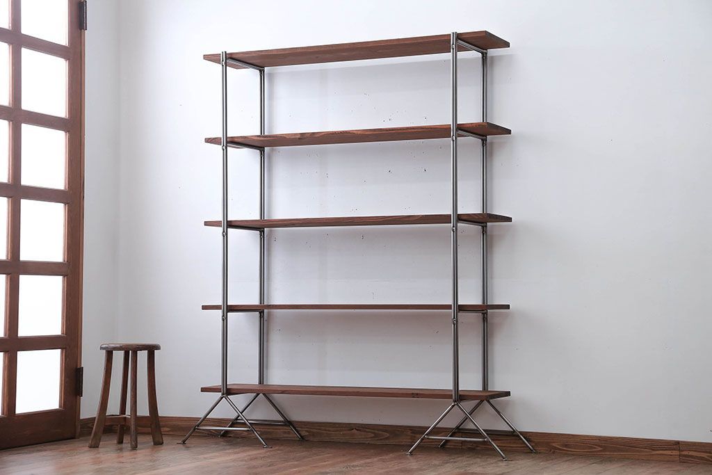 ラフジュオリジナル アイアンの薄型飾り棚【小】(陳列棚、アイアンラック)