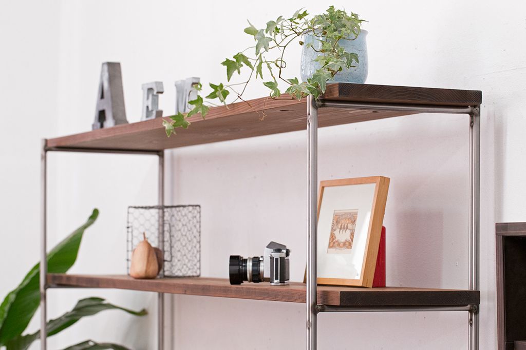 ラフジュオリジナル アイアンの薄型飾り棚【大】(2)(陳列棚、アイアンラック)