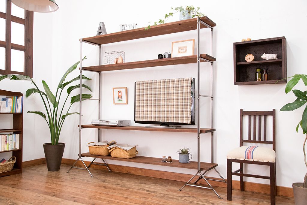 ラフジュオリジナル アイアンの薄型飾り棚【大】(2)(陳列棚、アイアンラック)