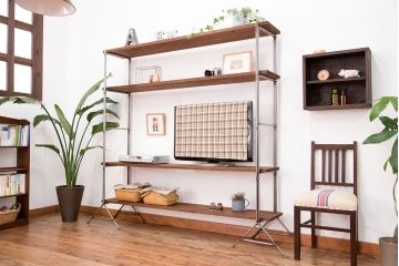 ラフジュオリジナル アイアンの薄型飾り棚【大】(2)(陳列棚、アイアンラック)