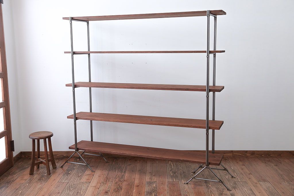 ラフジュオリジナル アイアンの薄型飾り棚【大】(2)(陳列棚、アイアンラック)