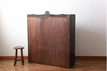 アンティーク家具　和製アンティーク　モールガラス入り!古い木製の大ぶりな収納棚
