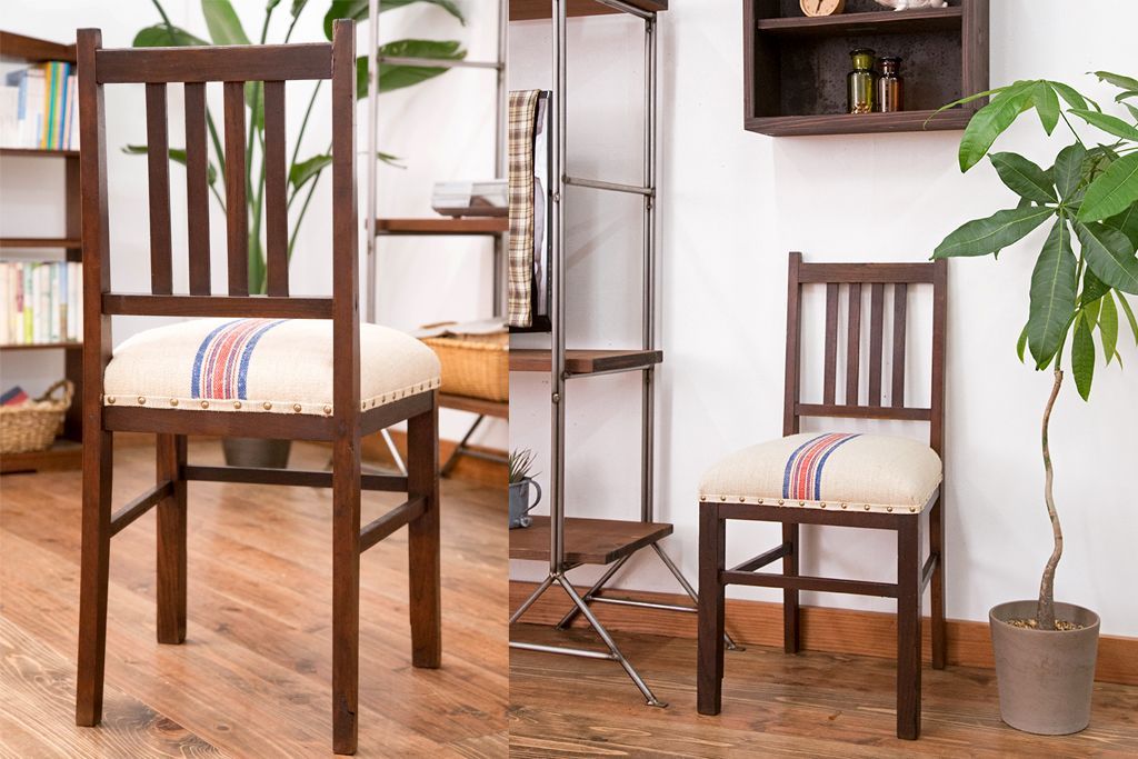 アンティーク家具　和製アンティーク　アンティークリネン座面!シンプルなダイニングチェア